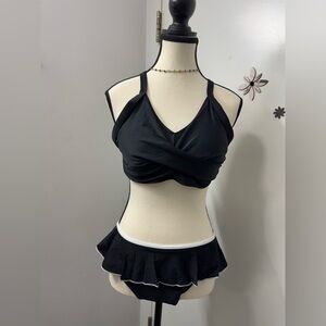 Women's Bikinis High Wasted Swimsuit Bikini Tummy Control  with White Trim M